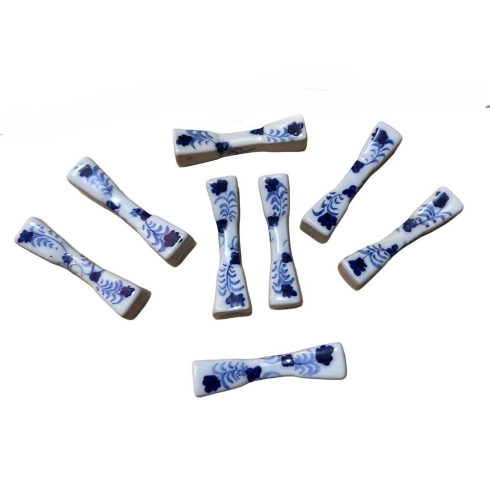 Vintage porcelain Chop stick rests set of 8 Blue and White